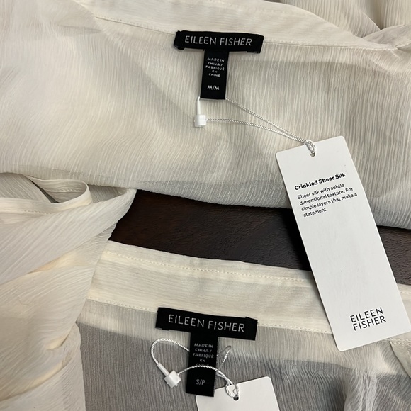 Eileen Fisher Crinkled Sheer Silk Point Collar Long SleeveOpenFront Midi Jacket - Picture 6 of 9